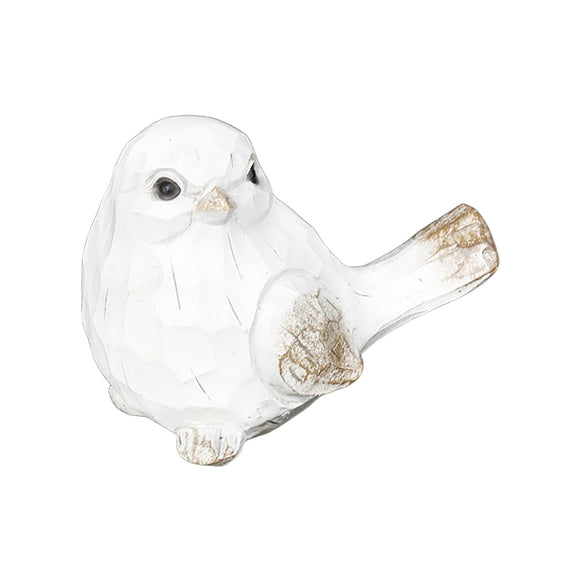 WT Collection WTC RAF34010 Little Antique White Resin Bird Sitting