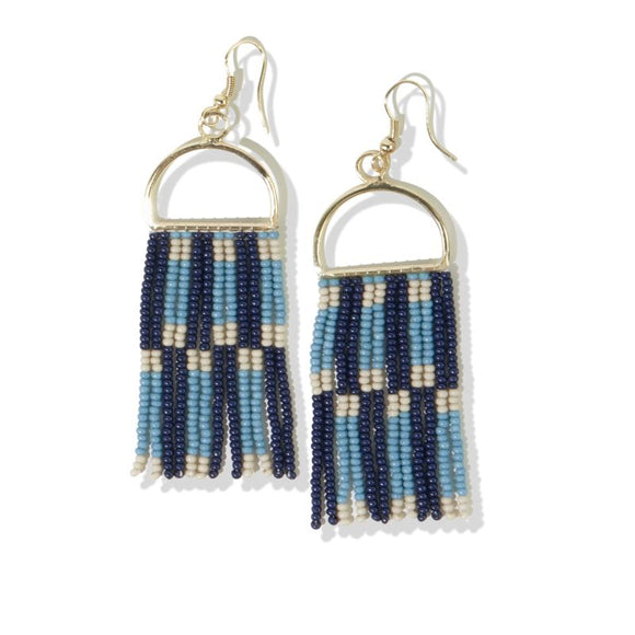 Ink + Alloy IA SBER4000 Check Stripe On Arch Fringe Seed Bead Earrings