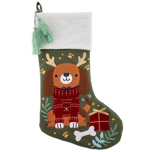 Stephen Joseph SJ SJXM0317 Holiday Embroidered Stocking Dog