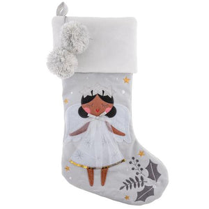 Stephen Joseph SJ SJXM0379A HOLIDAY EMBROIDERED STOCKING ANGEL BLACK HAIRK