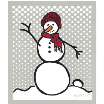 wet-it! Swedish Treasures WI W10-44 Red Snowman Gray Swedish Cloth