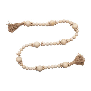 Creative Co-Op CCOP DF5366 Wood Bead Garland with Jute Tassels