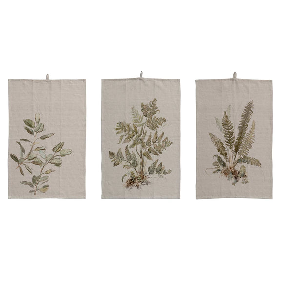 Creative Co-Op CCOP DF6730A Cotton & Linen Printed Tea Towel w/Botanical Image & Loop