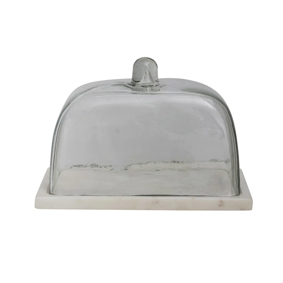 Creative Co-Op CCOP DF7379 Glass Cloche with White Marble Base