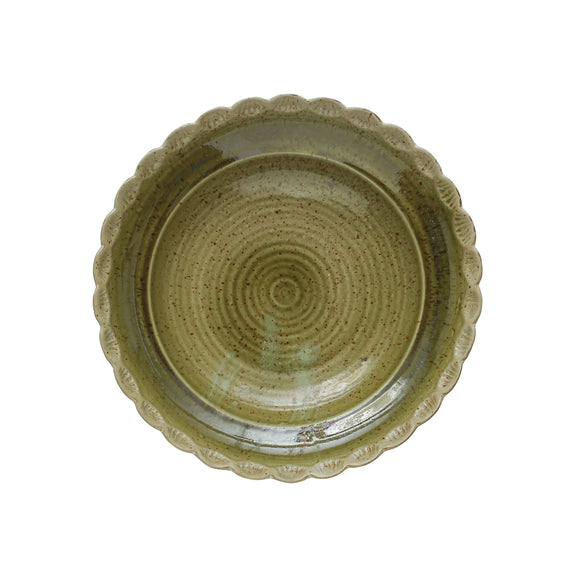 Creative Co-Op CCOP DF7699 Stoneware Bowl w/ Scalloped Edge, Reactive Glaze, Green