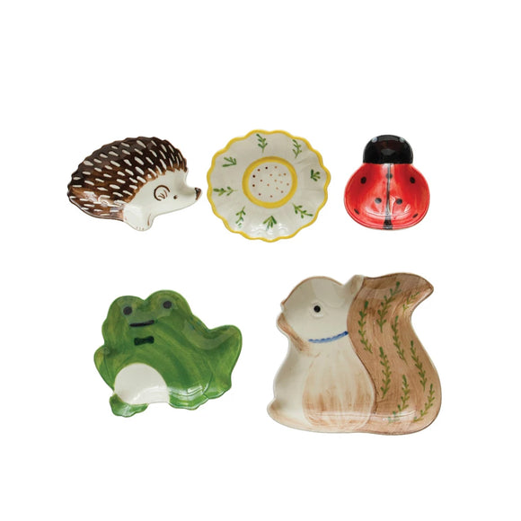 Creative Co-Op CCOP DF7837 Hand-Painted Stoneware Woodland Animal/Bug/Flower Dishes