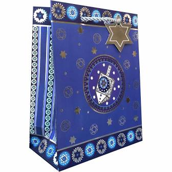 Jillson Roberts JR Dreidel Blue/Silver Star of David Medium Hanukkah Gift Bag