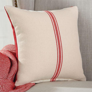 MUD PIE MP 4165092 GRAINSACK & RED CANVAS PILLOW