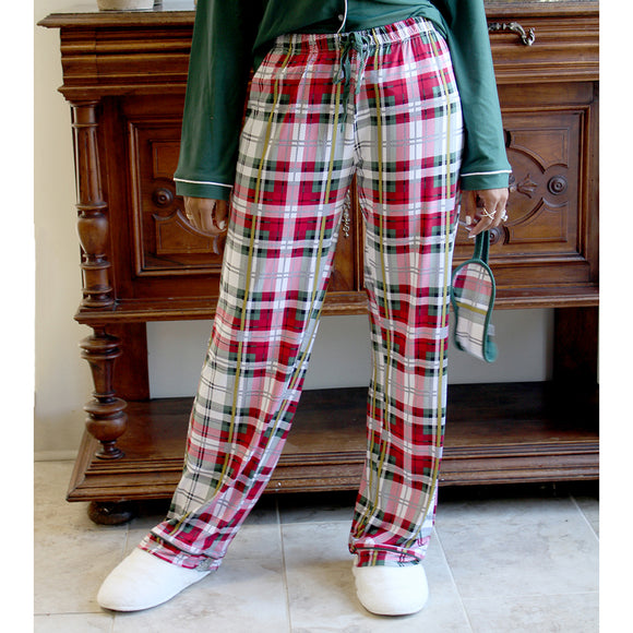 The Royal Standard TRS 49015 Plaid Tidings Sleep Pants White/Red/Green Small