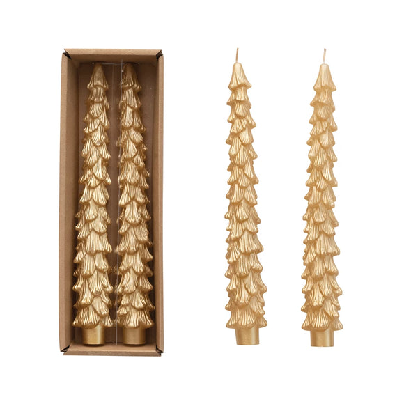 Creative Co-Op CCOP XS0430 Unscented Tree Shaped Taper Candles in Box - Gold - Set/2