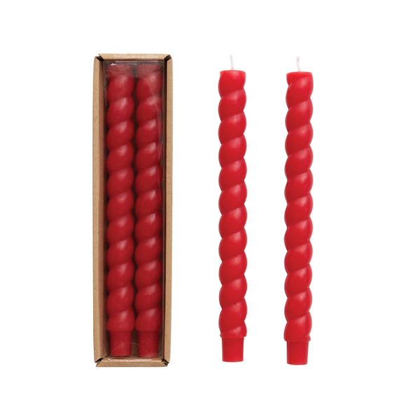 Creative Co-Op CCOP XS0651 Unscented Twisted Taper Candles in Box, Red Set of 2