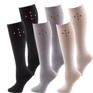 Mona B MB 3707 Boot Socks, Gold Star Studded Cream